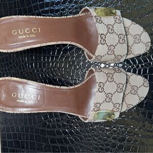 Gucci Women's Beige Monogram Mules 3 inch
